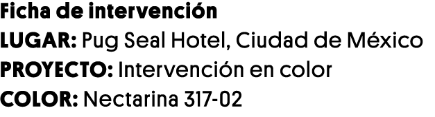 Ficha de intervención LUGAR: Pug Seal Hotel, Ciudad de México PROYECTO: Intervención en color COLOR: Nectarina 317-02