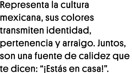 Representa la cultura mexicana, sus colores transmiten identidad, pertenencia y arraigo  Juntos, son una fuente de ca   